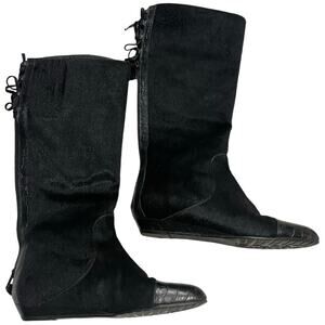 Migliorini Boots Calf Hair Leather Knee High Flat Size 9.5 Prialpas Italy Black
